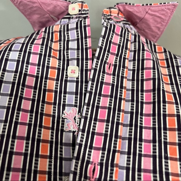 Bugatchi Shaped Fit Men’s Button Up LS Shirt Flip Cuff Window Pane Plaid - Picture 5 of 9